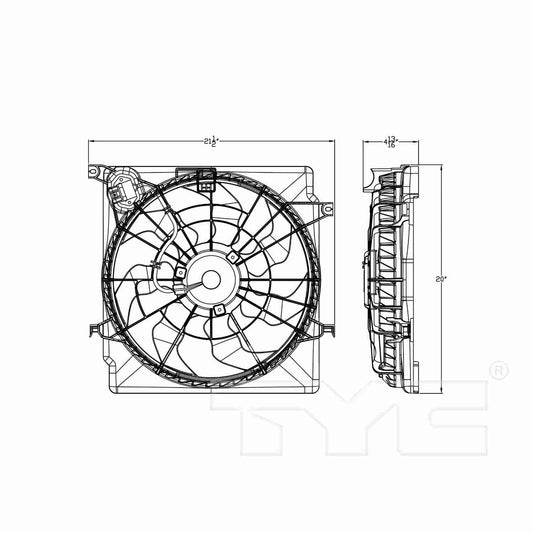 Angle View of Dual Radiator and Condenser Fan Assembly TYC 623110