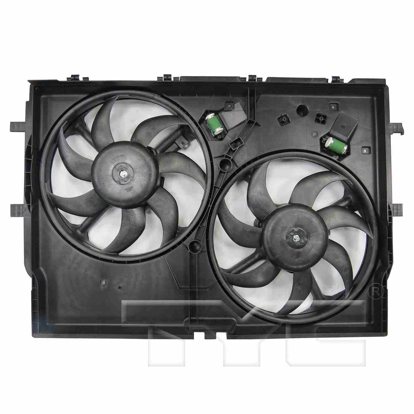 Front View of Dual Radiator and Condenser Fan Assembly TYC 623730