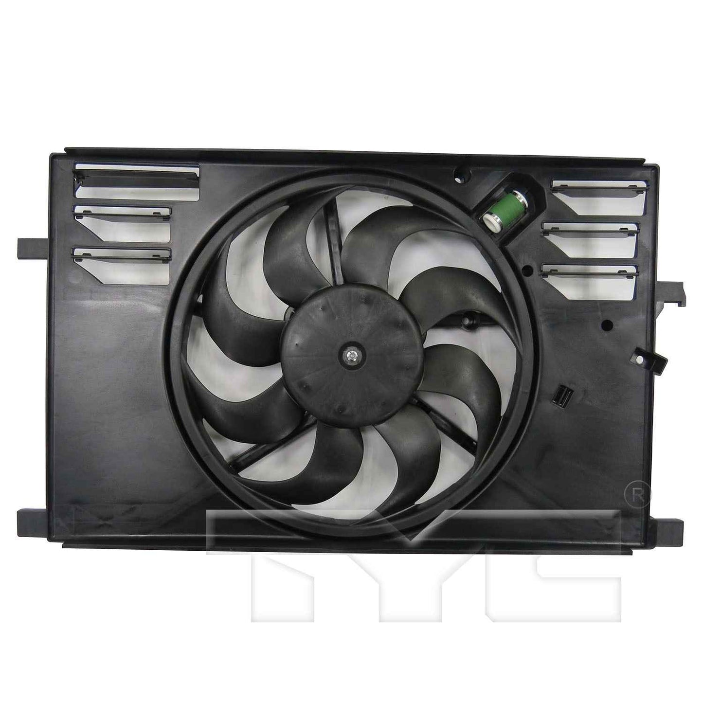 Front View of Dual Radiator and Condenser Fan Assembly TYC 623740