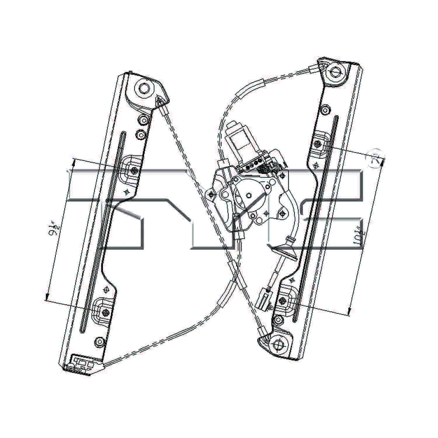 Angle View of Front Left Power Window Motor and Regulator Assembly TYC 660498