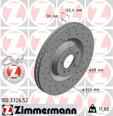 Front View of Disc Brake Rotor ZIMMERMANN 100332652