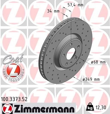 Front View of Front Disc Brake Rotor ZIMMERMANN 100.3373.52