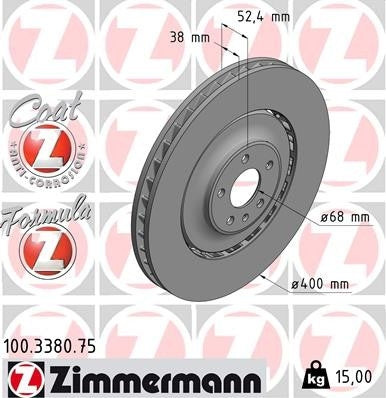 Front View of Front Disc Brake Rotor ZIMMERMANN 100.3380.75