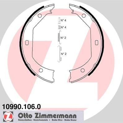 Front View of Rear Parking Brake Shoe ZIMMERMANN 10990.106.0