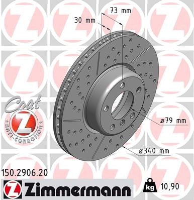 Front View of Front Disc Brake Rotor ZIMMERMANN 150.2906.20