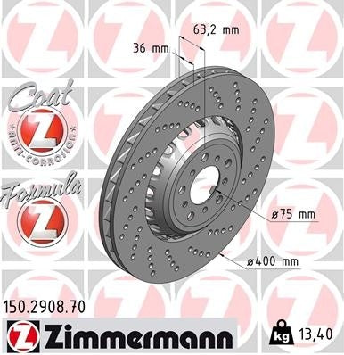 Front View of Front Right Disc Brake Rotor ZIMMERMANN 150.2908.70