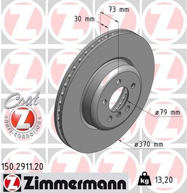 Front View of Front Disc Brake Rotor ZIMMERMANN 150.2911.20