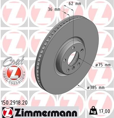 Front View of Front Right Disc Brake Rotor ZIMMERMANN 150.2918.20