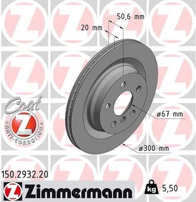 Front View of Rear Disc Brake Rotor ZIMMERMANN 150.2932.20