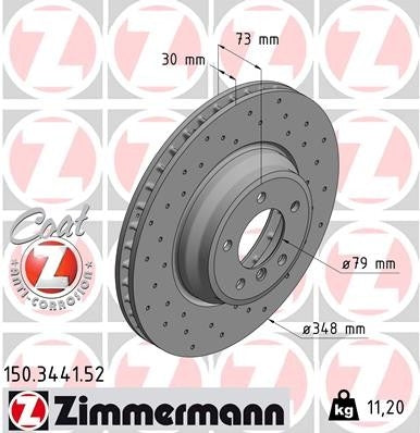 Front View of Front Disc Brake Rotor ZIMMERMANN 150.3441.52