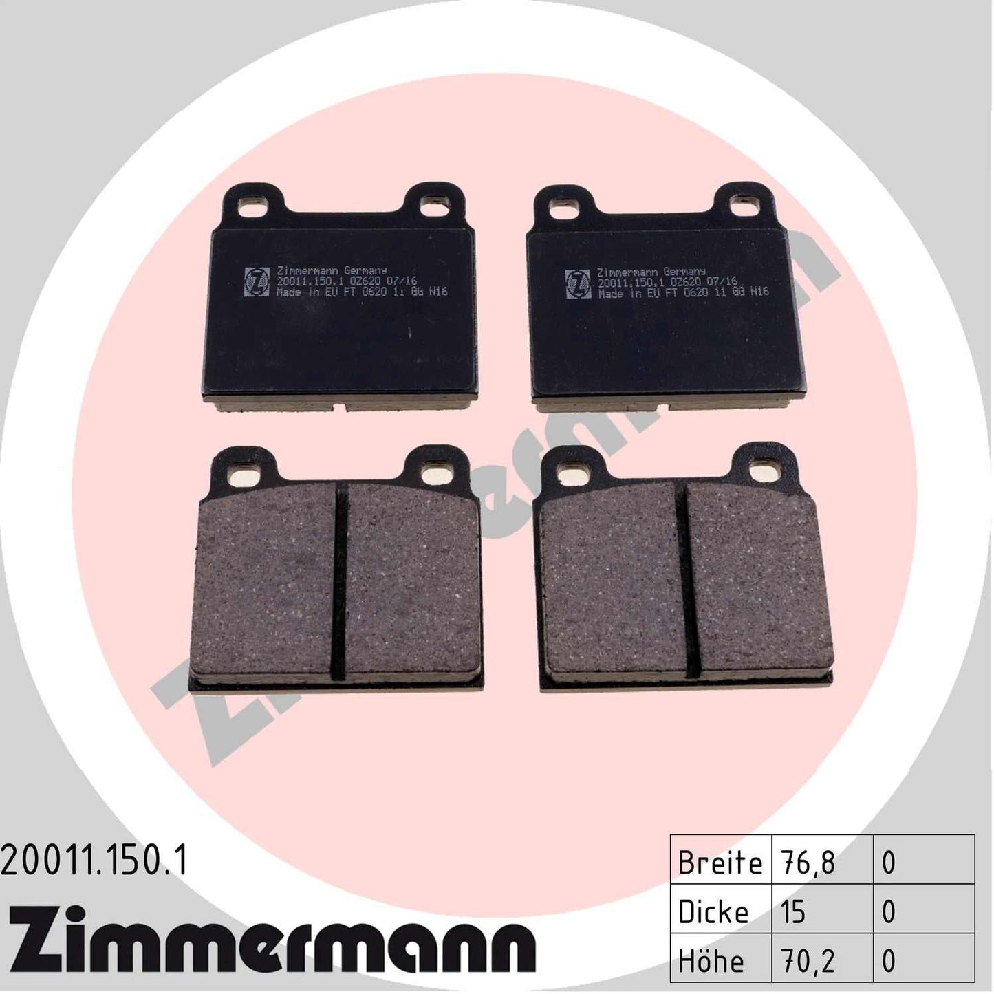 Angle View of Disc Brake Pad Set ZIMMERMANN 200111501