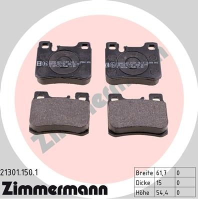 Angle View of Rear Disc Brake Pad Set ZIMMERMANN 21301.150.1