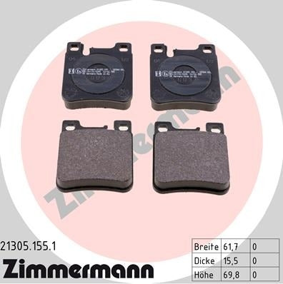 Angle View of Rear Disc Brake Pad Set ZIMMERMANN 21305.155.1