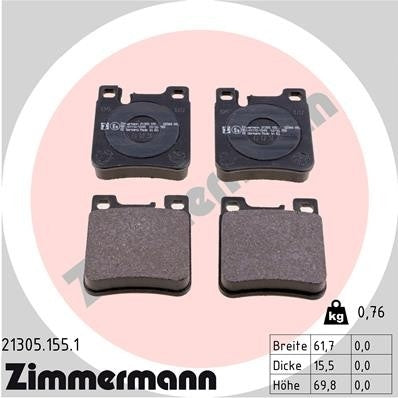 Front View of Rear Disc Brake Pad Set ZIMMERMANN 21305.155.1