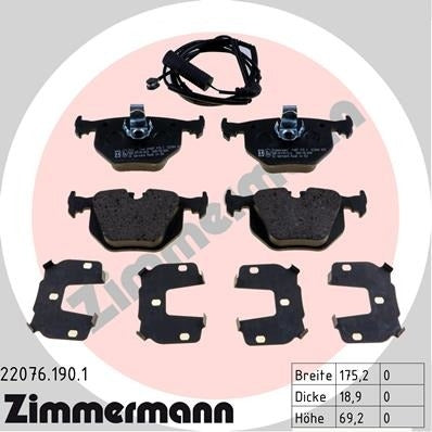 Angle View of Front Disc Brake Pad Set ZIMMERMANN 22076.190.1