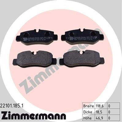 Angle View of Rear Disc Brake Pad Set ZIMMERMANN 22101.185.1