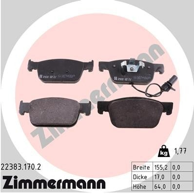 Front View of Front Disc Brake Pad Set ZIMMERMANN 22383.170.2