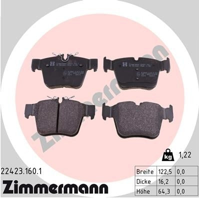 Front View of Rear Disc Brake Pad Set ZIMMERMANN 22423.160.1