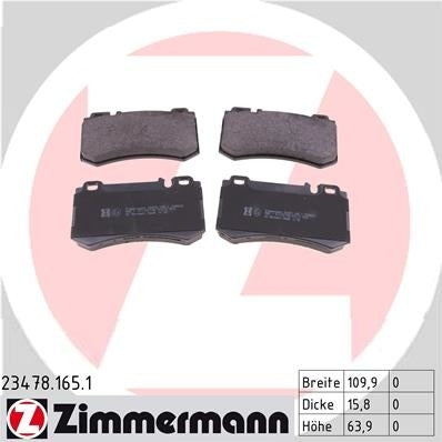 Angle View of Rear Disc Brake Pad Set ZIMMERMANN 23478.165.1