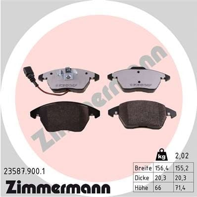 Front View of Front Disc Brake Pad Set ZIMMERMANN 23587.900.1