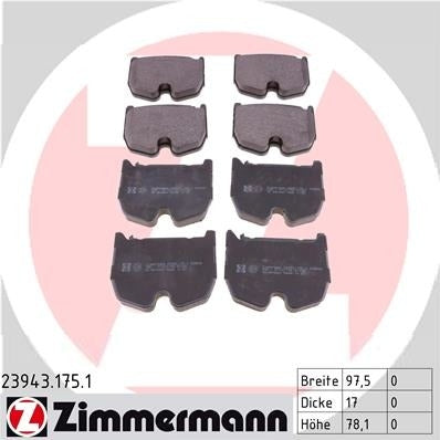 Angle View of Front Disc Brake Pad Set ZIMMERMANN 23943.175.1