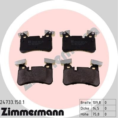 Angle View of Rear Disc Brake Pad Set ZIMMERMANN 24733.150.1