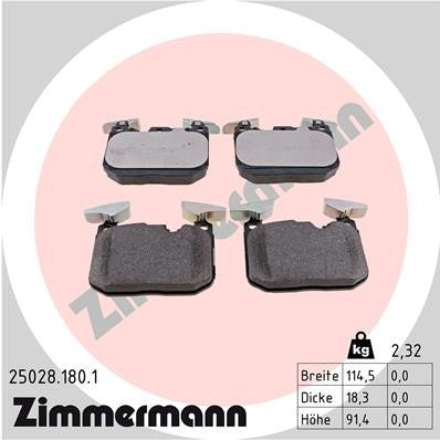 Front View of Front Disc Brake Pad Set ZIMMERMANN 25028.180.1