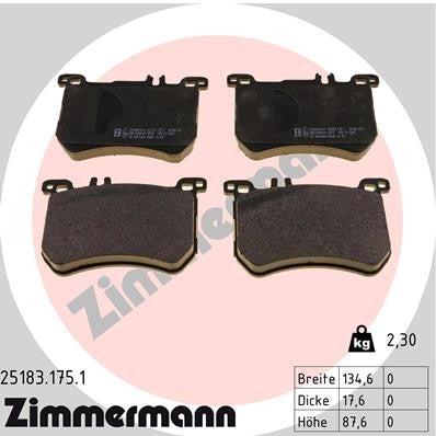 Front View of Front Disc Brake Pad Set ZIMMERMANN 25183.175.1