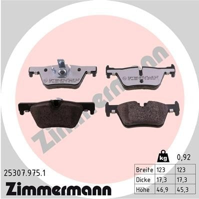 Front View of Rear Disc Brake Pad Set ZIMMERMANN 25307.975.1