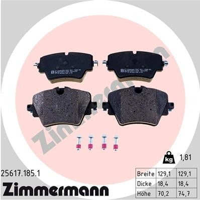 Front View of Front Disc Brake Pad Set ZIMMERMANN 25617.185.1