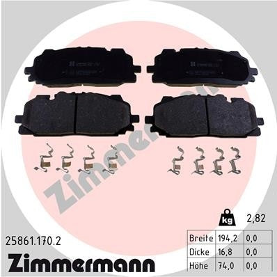 Front View of Front Disc Brake Pad Set ZIMMERMANN 25861.170.2