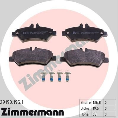 Angle View of Rear Disc Brake Pad Set ZIMMERMANN 29190.195.1