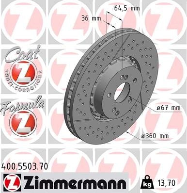 Front View of Front Disc Brake Rotor ZIMMERMANN 400.5503.70