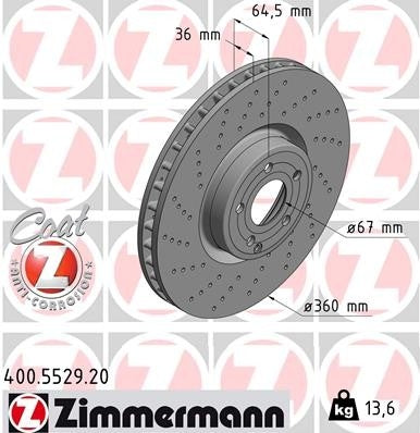 Front View of Front Disc Brake Rotor ZIMMERMANN 400.5529.20