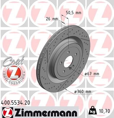 Front View of Rear Disc Brake Rotor ZIMMERMANN 400.5534.20