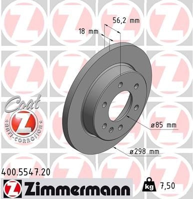 Front View of Rear Right Disc Brake Rotor ZIMMERMANN 400.5547.20