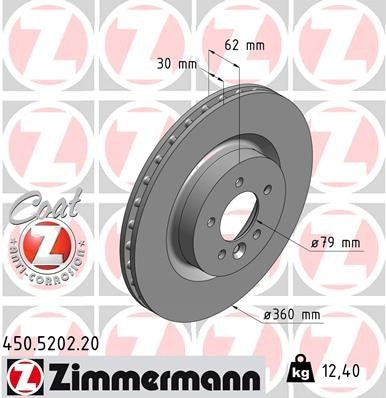 Front View of Front Disc Brake Rotor ZIMMERMANN 450.5202.20