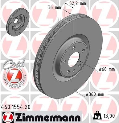 Front View of Front Left Disc Brake Rotor ZIMMERMANN 460.1554.20