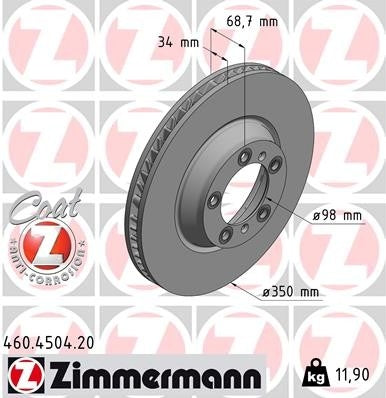 Front View of Front Left Disc Brake Rotor ZIMMERMANN 460.4504.20