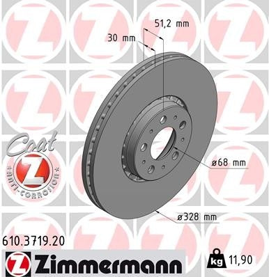 Front View of Front Disc Brake Rotor ZIMMERMANN 610.3719.20