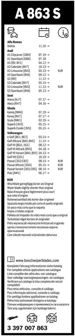 Front Bosch Aerotwin Windshield Wiper Blade Set (26" & 18") 3397007863 / A863S